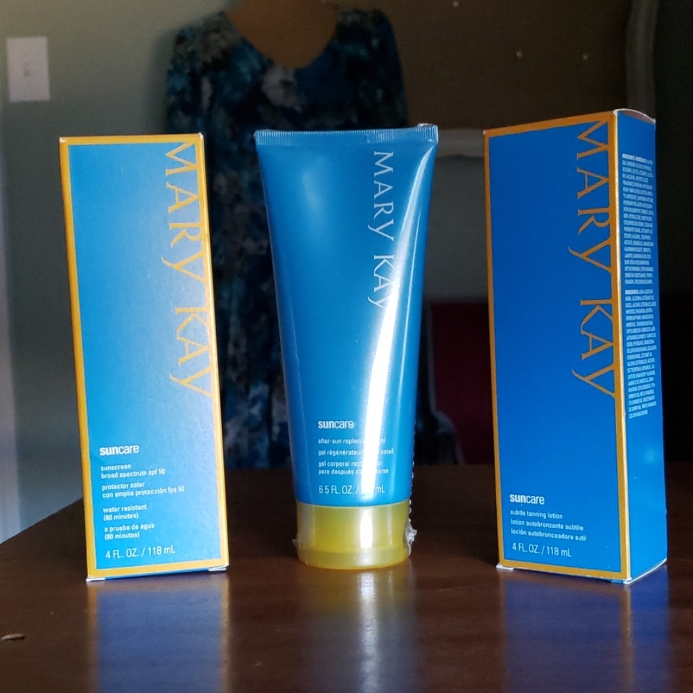 Tanning lotion, sunscreen and after sun.